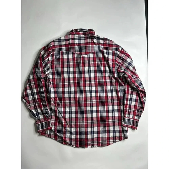 Wrangler Shirt Mens XL Plaid Spellout Patch Logo Western Cowboy Rodeo Button Up - Picture 5 of 7